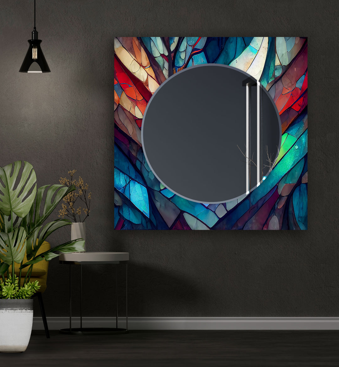 Stained Dark Blue Lines Wall Mirror Bedroom Mirror
