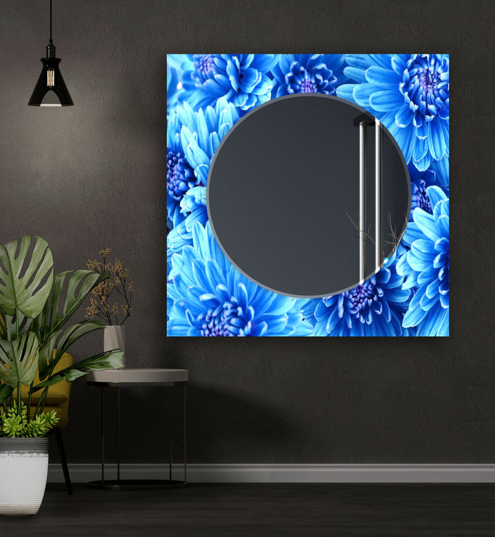 Big Blue Flowers Wall Mirror white framed mirror
