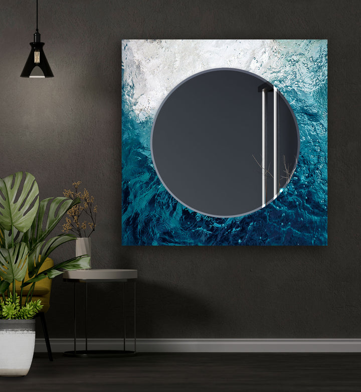 Blue Sea Waves Wall Mirror Stained Glass Wall Mirror
