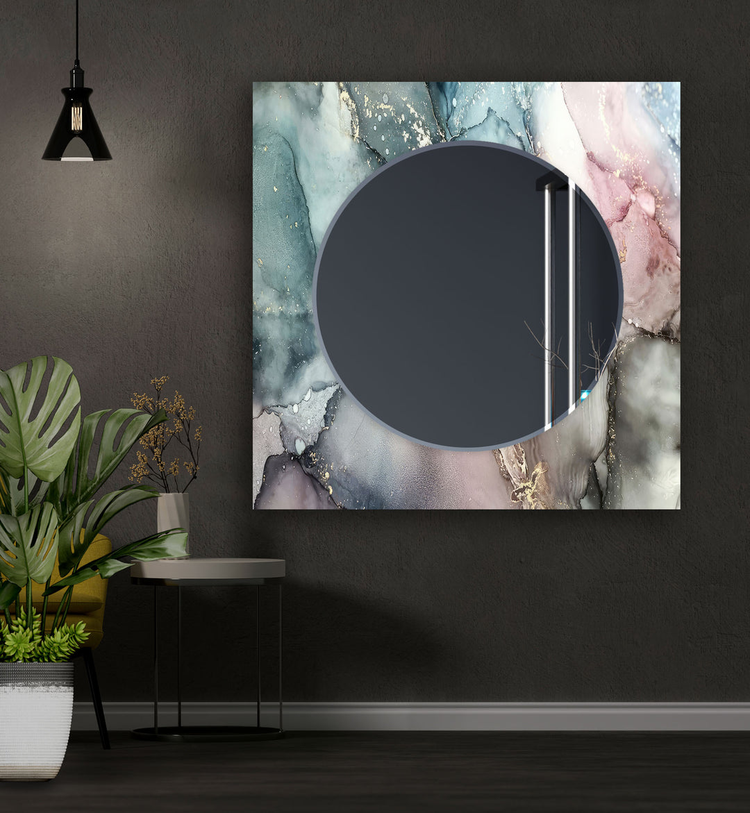 Gray White Abstract Wall Mirror Mosaic Mirror 
