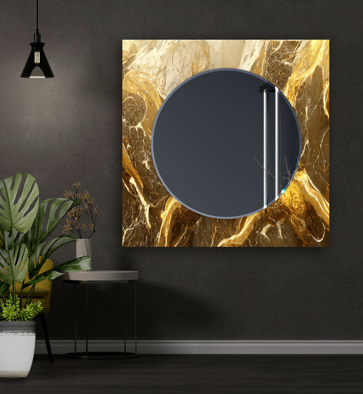 Vivid Golden Marble Wall Mirror Rectangle Wall Mirror
