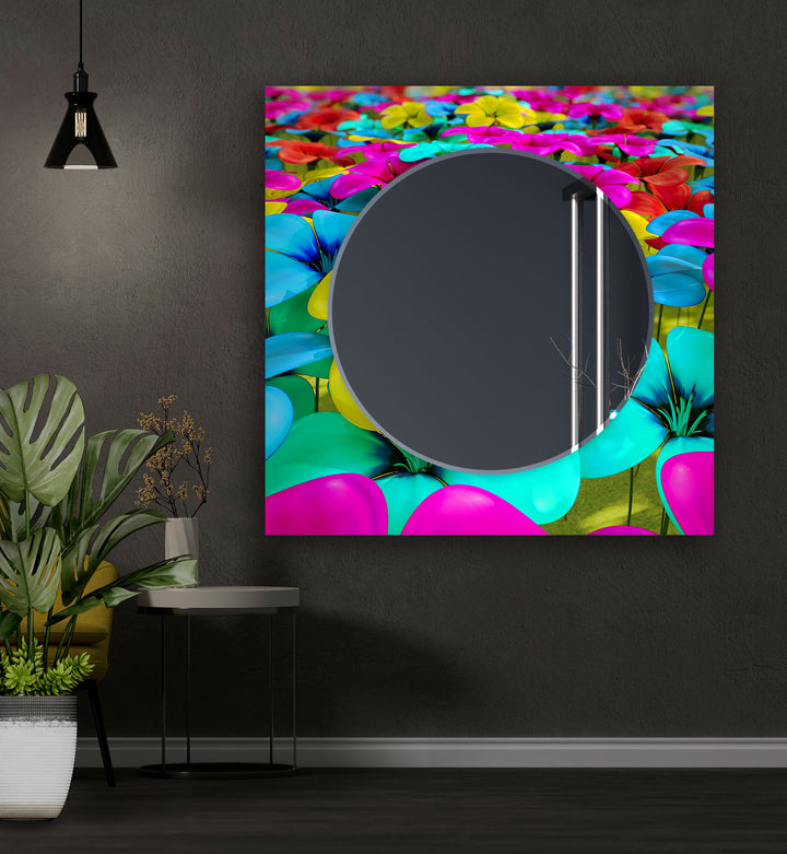 Colored Neon Flowers Wall Mirror Modern Wall Mirror
