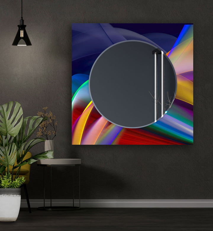 Abstract Lines Design Wall Mirror Green Mirror	
