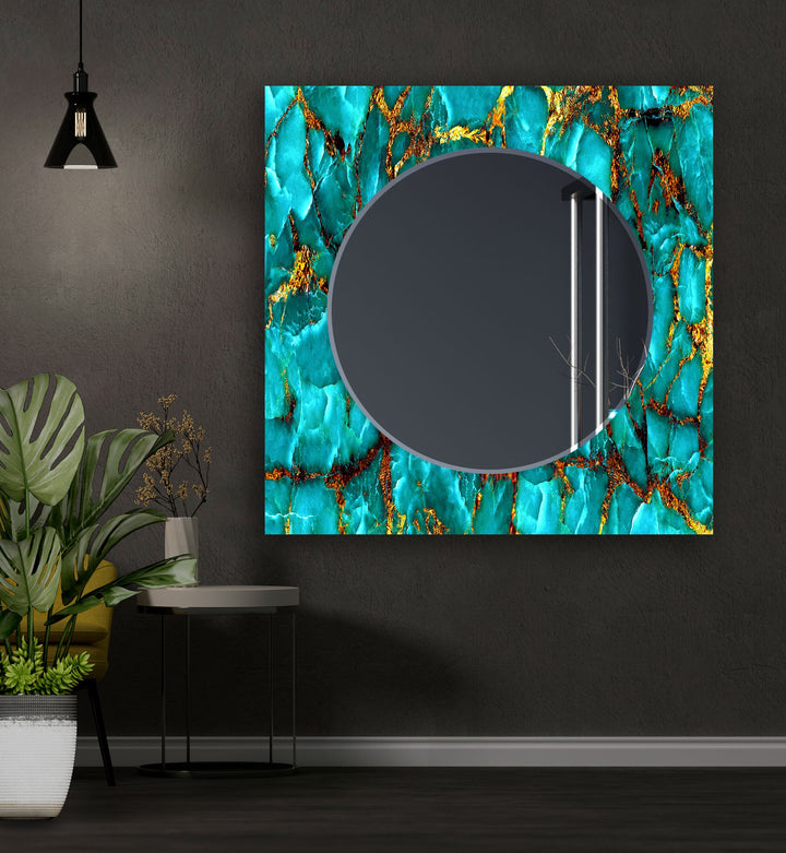 Turquoise & Gold Abstract Wall Mirror huge mirror
