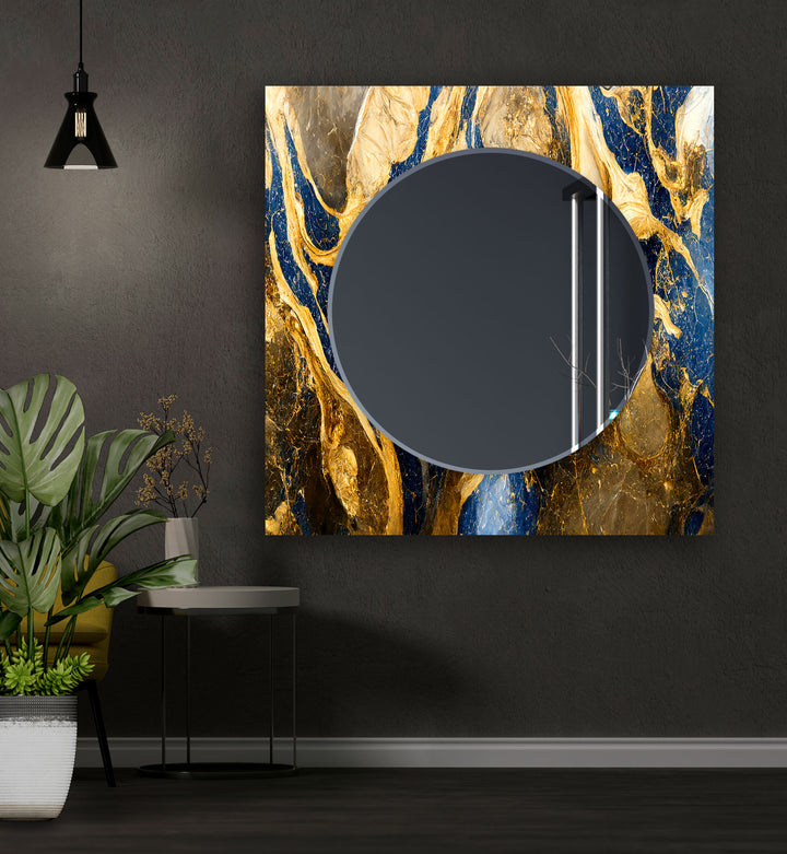 Blue and Golden Marble Wall Mirror Wood Mirror
