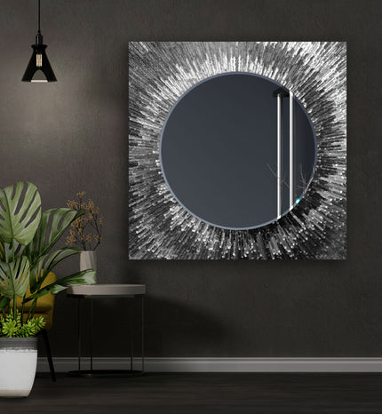 Abstract Tempered Glass Wall Mirror