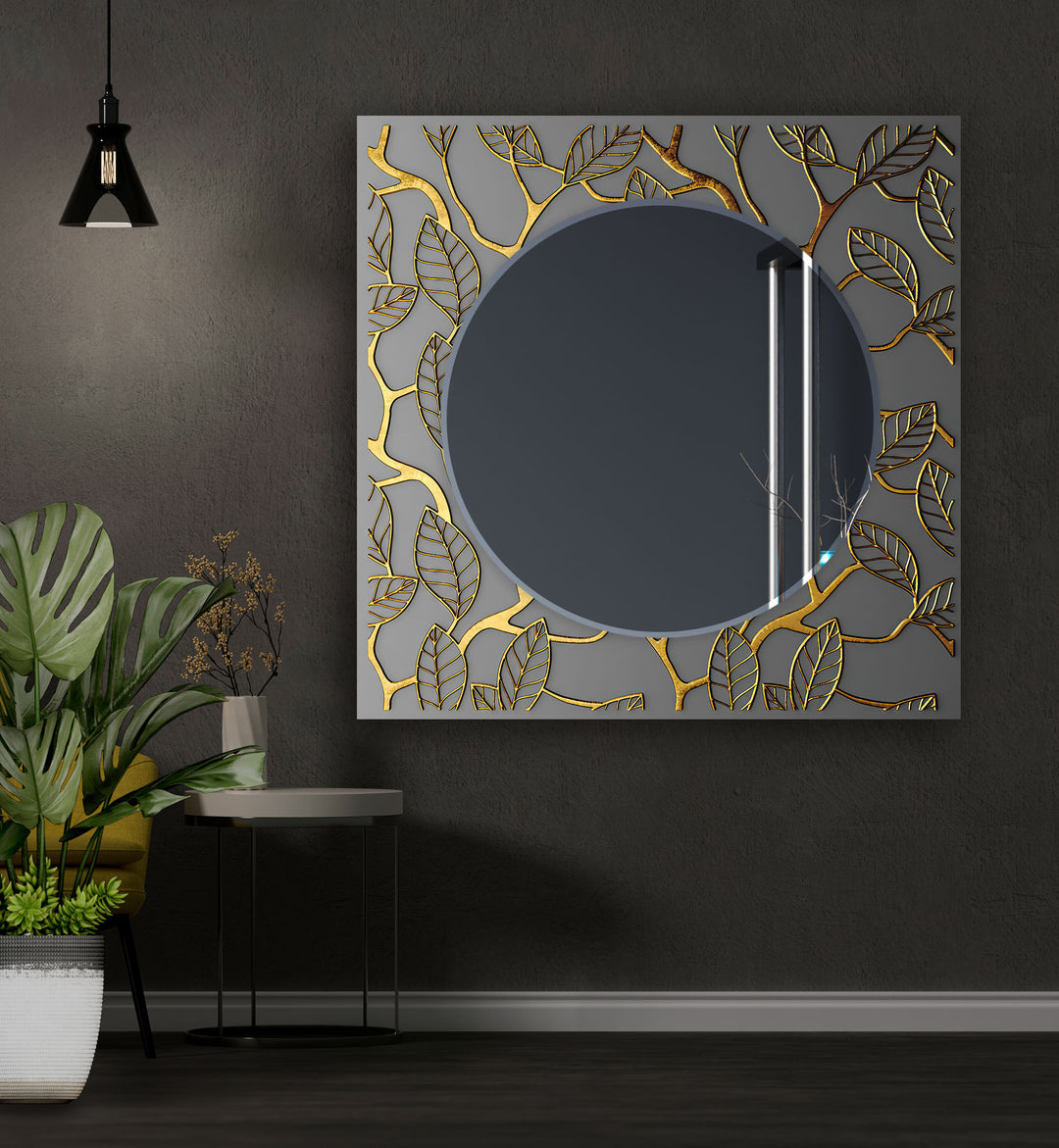 Abstract Gray Golden Line Wall Mirror Dining Room Wall Mirror
