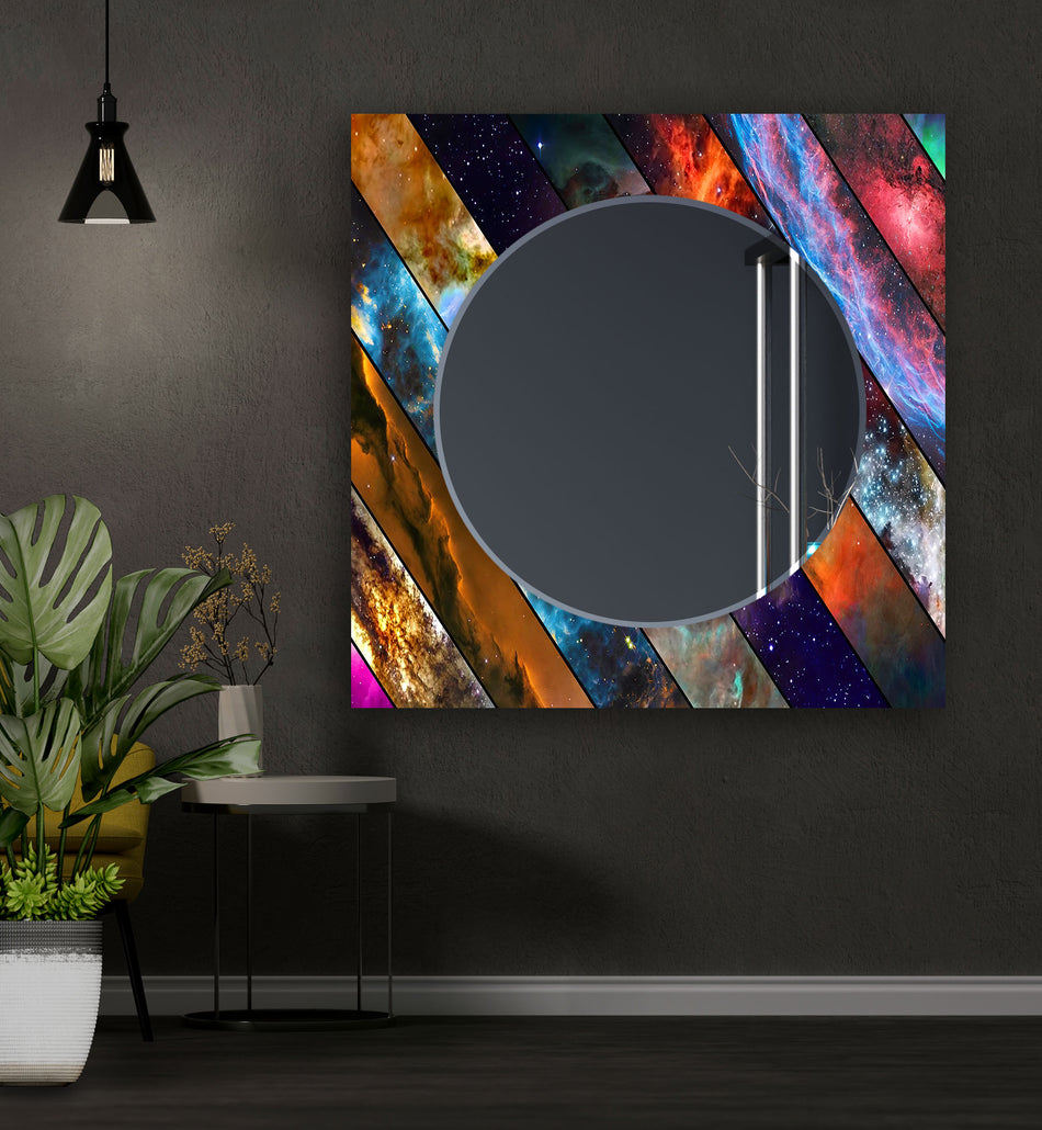 Abstract Tempered Glass Wall Mirror