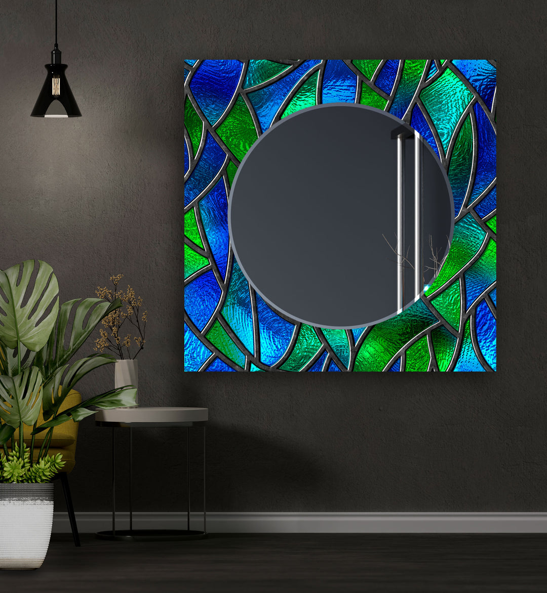 Green and Blue Abstract Wall Mirrors Entryway Wall Mirror
