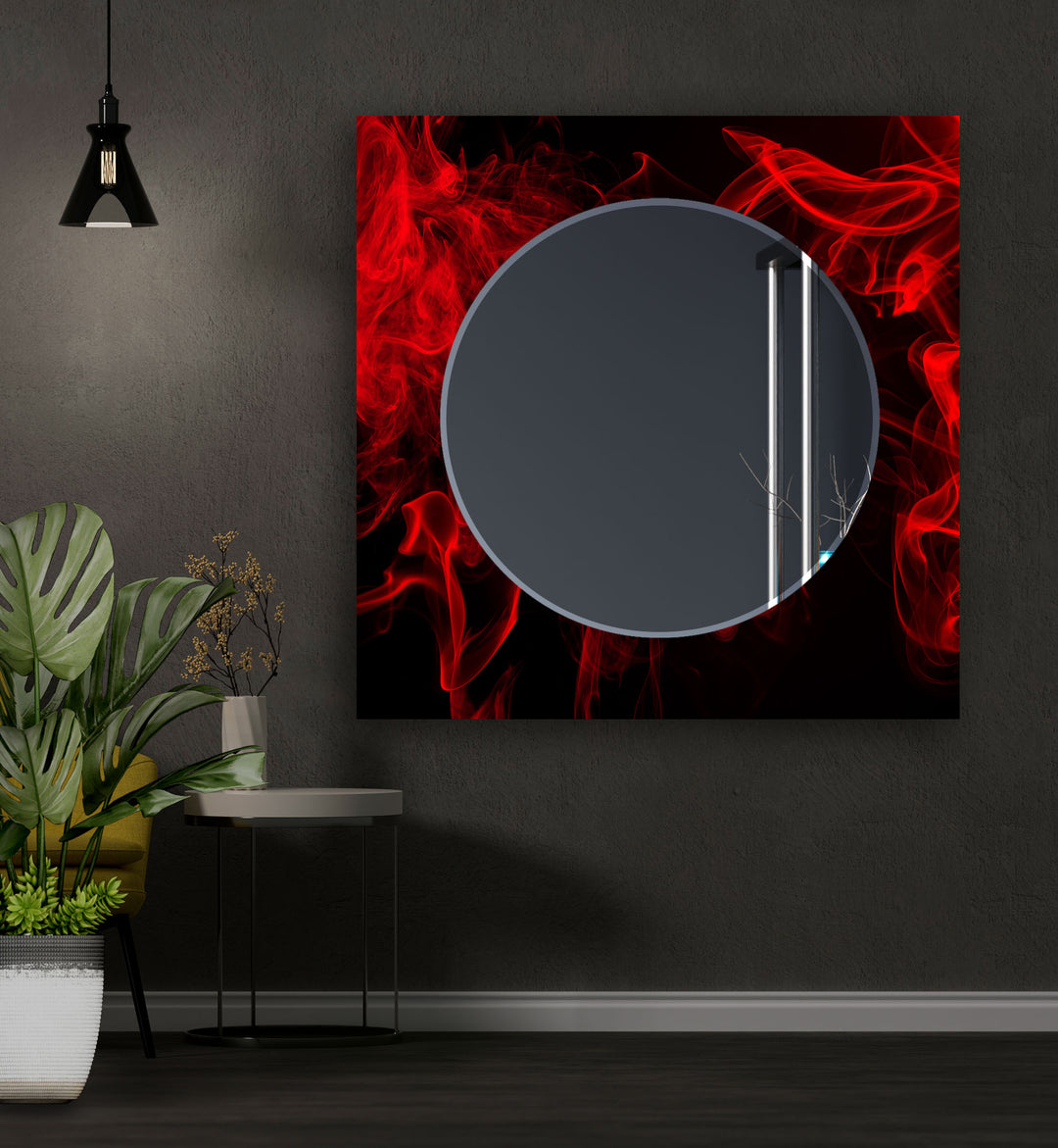 Red Smoke Abstract Wall Mirror