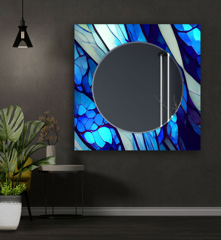 Stained Dark Blue Lines Wall Mirror Green Wall Mirror
