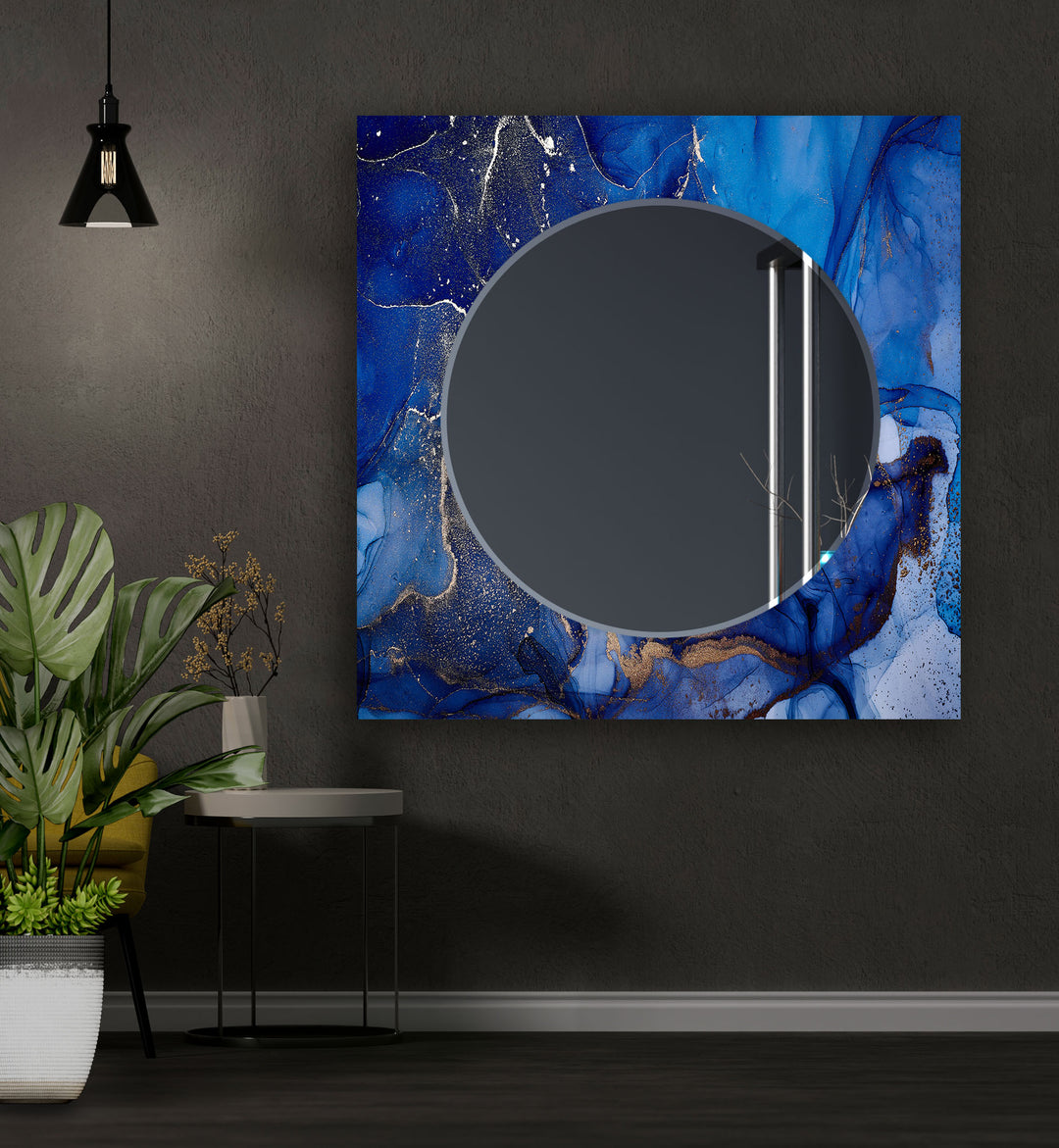 Dark Blue Abstract Wall Mirrors Blue Mirror
