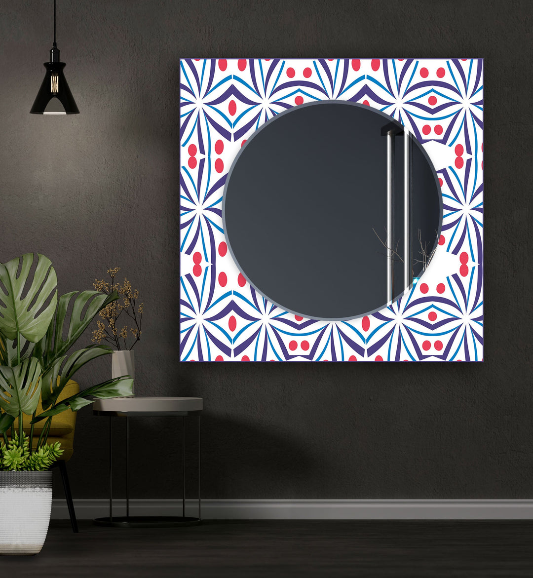 Red and Blue Mandala Wall Mirror Stained Glass Wall Mirror
