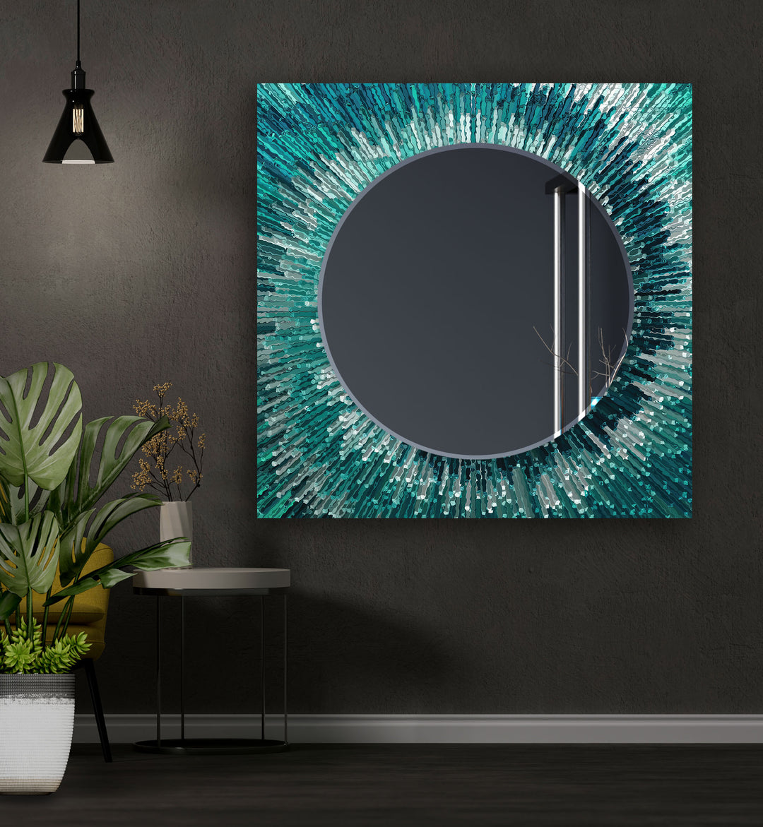 Turquoise Abstract Round Wall Mirror long mirror
