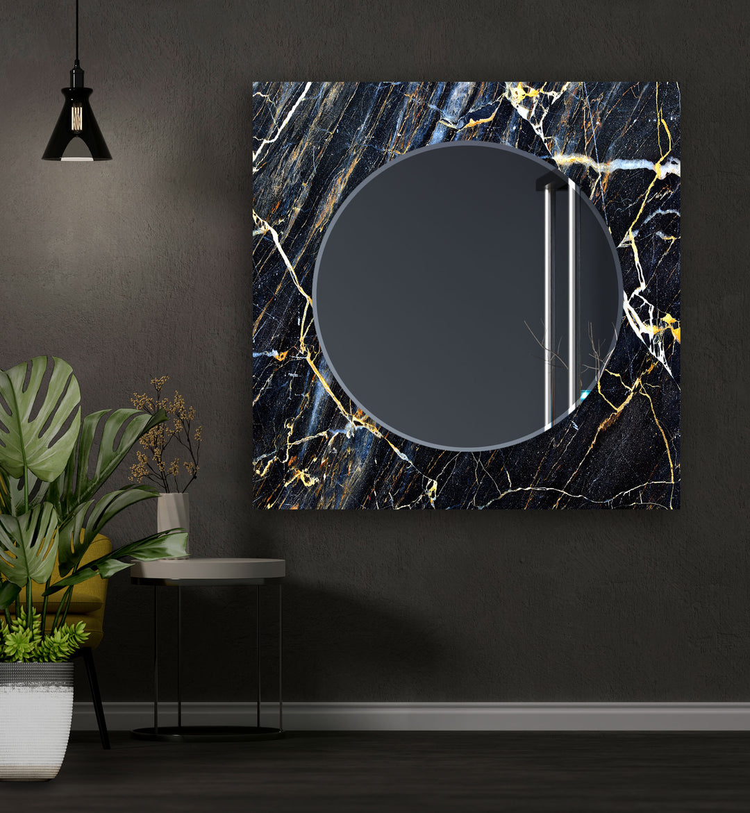 Dark Blue Marble Patterned Wall Mirror Living Room Wall Mirror
