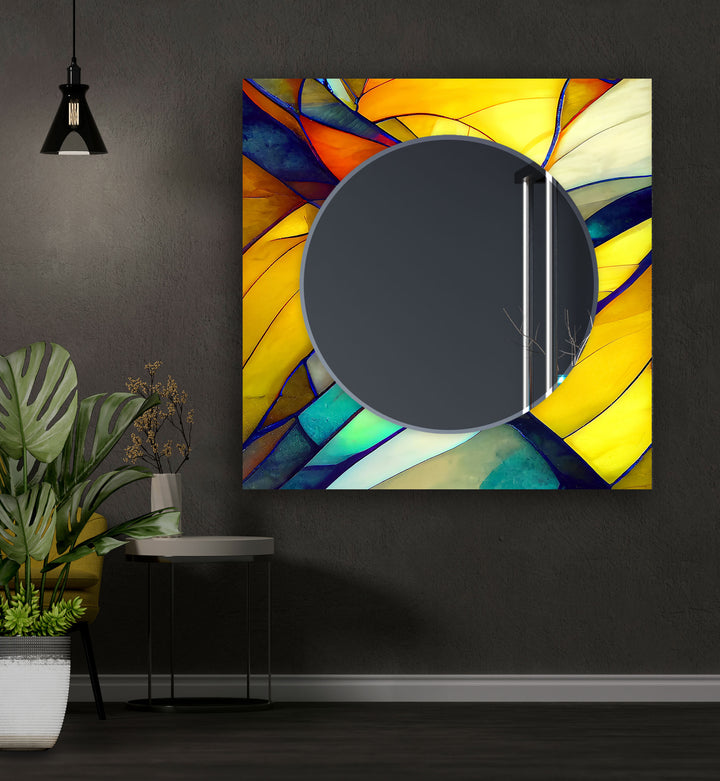 Stained Yellow Wall Mirror Rectangle Mirror
