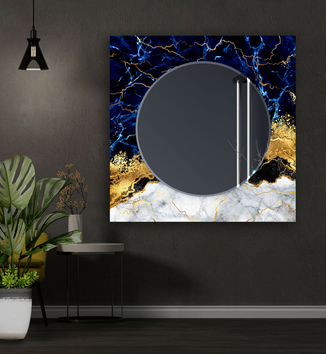 Blue Marble with Gold Details Wall Mirror wall decorative mirror
