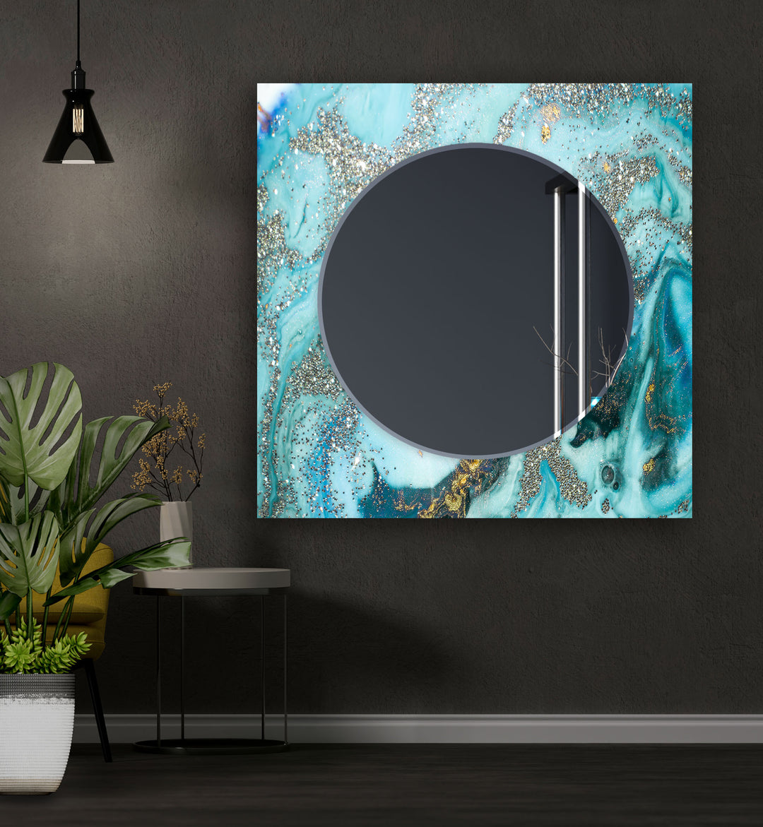 Light Blue Epoxy Wall Mirror Abstract Wall Mirror
