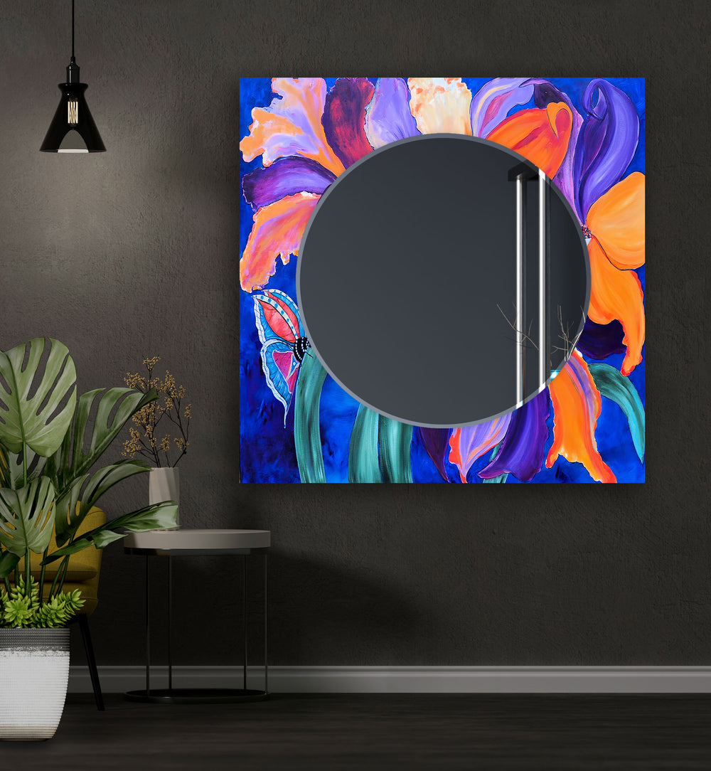 Abstract Purple Flower Painting Wall Mirror big wall mirror
