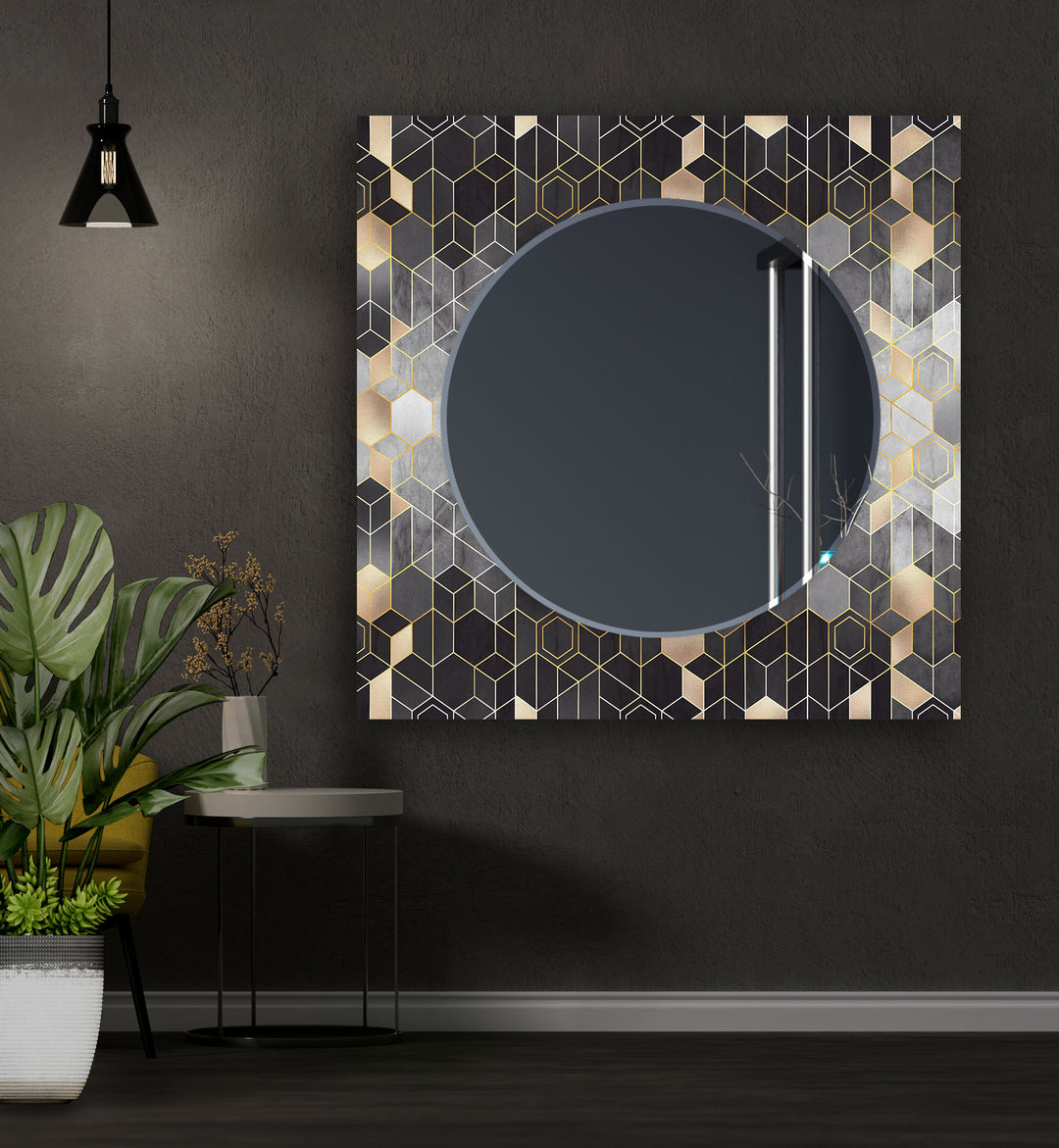 Black Golden Hexagon Wall Mirror Wood Mirror
