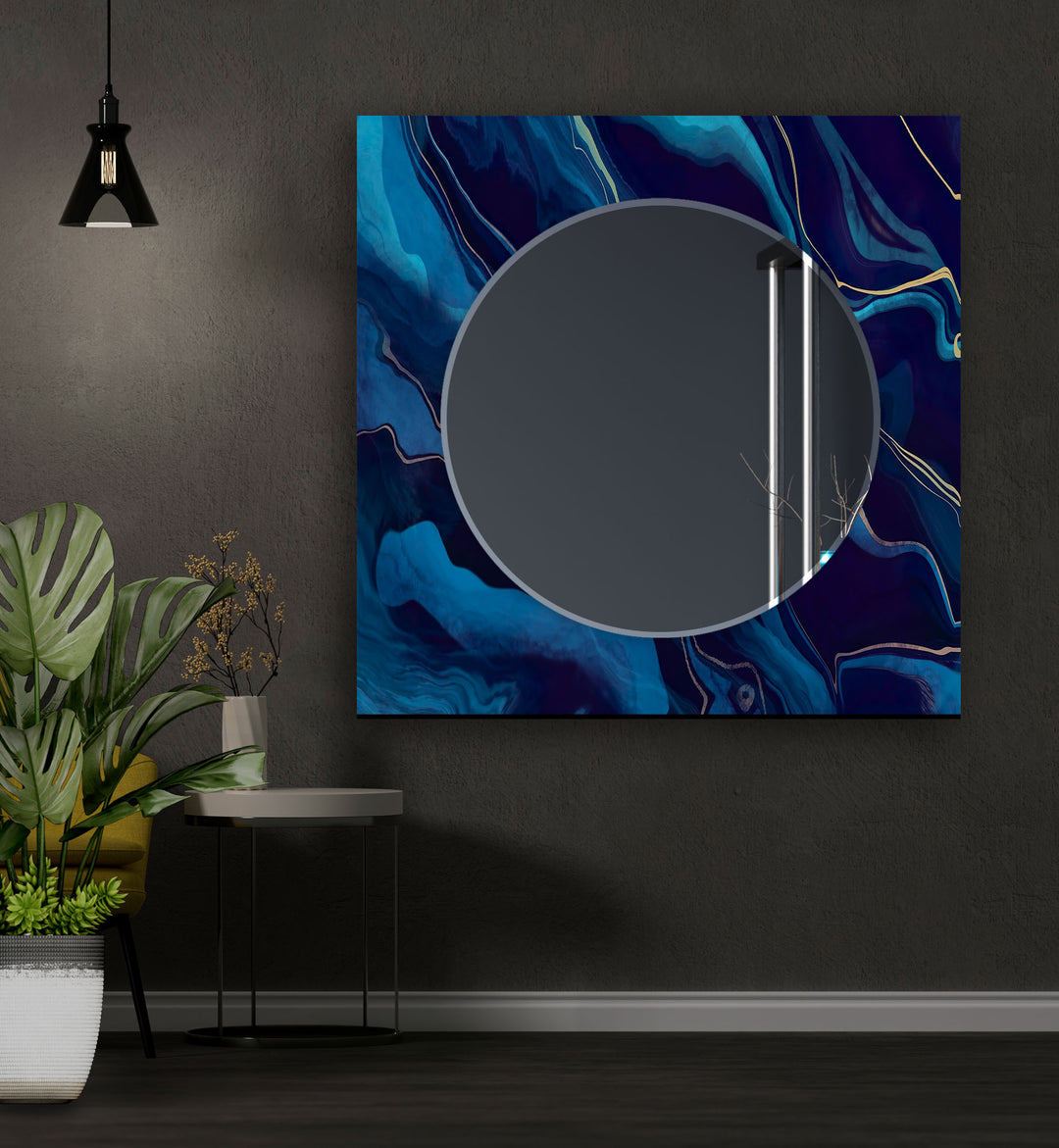 Blue Wavy Abstract Wall Mirror unique mirrors
