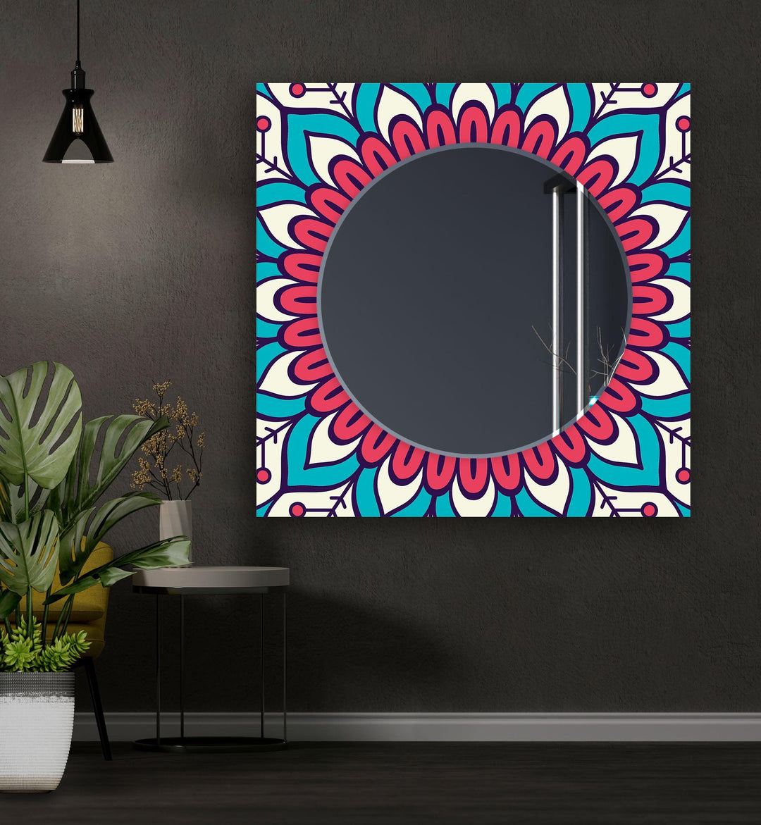 Pink & Blue Mandala Wall Mirror Square Wall Mirror
