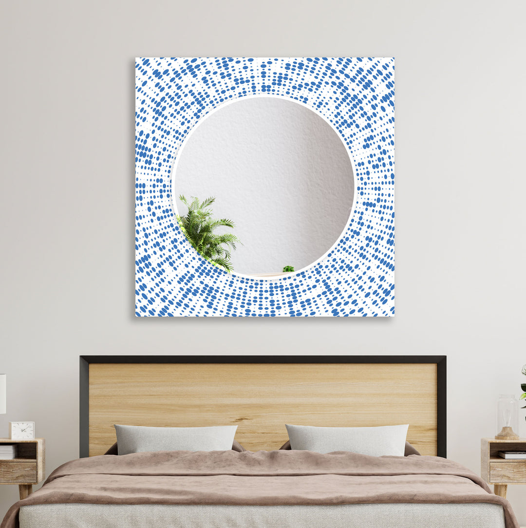 Abstract Round Blue & White Wall Mirror