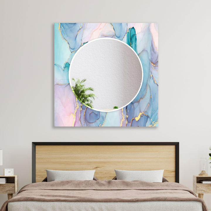 Light Pink & Blue Wall Mirror Stained Glass Mirror
