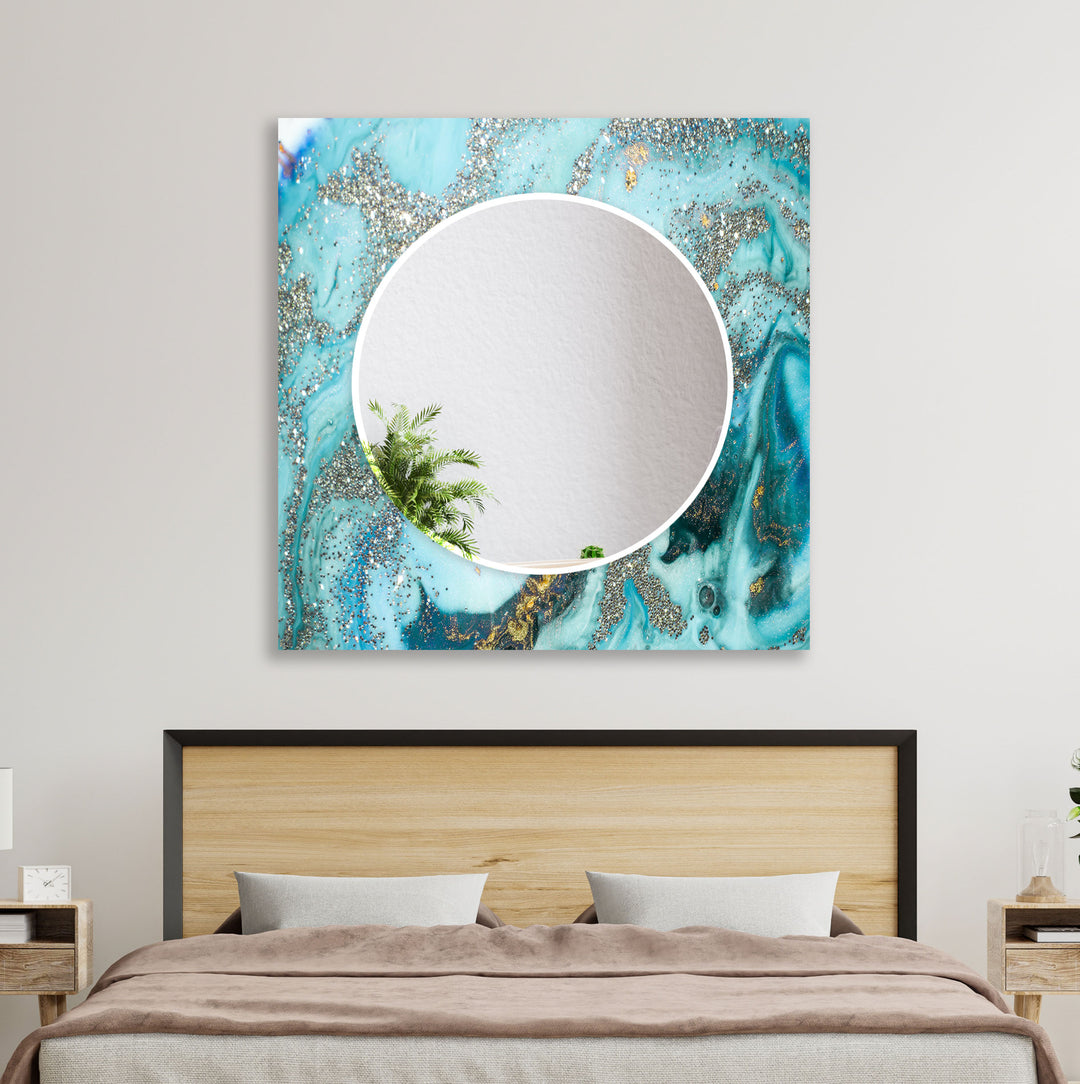 Light Blue Epoxy Wall Mirror Bathroom Wall Mirror
