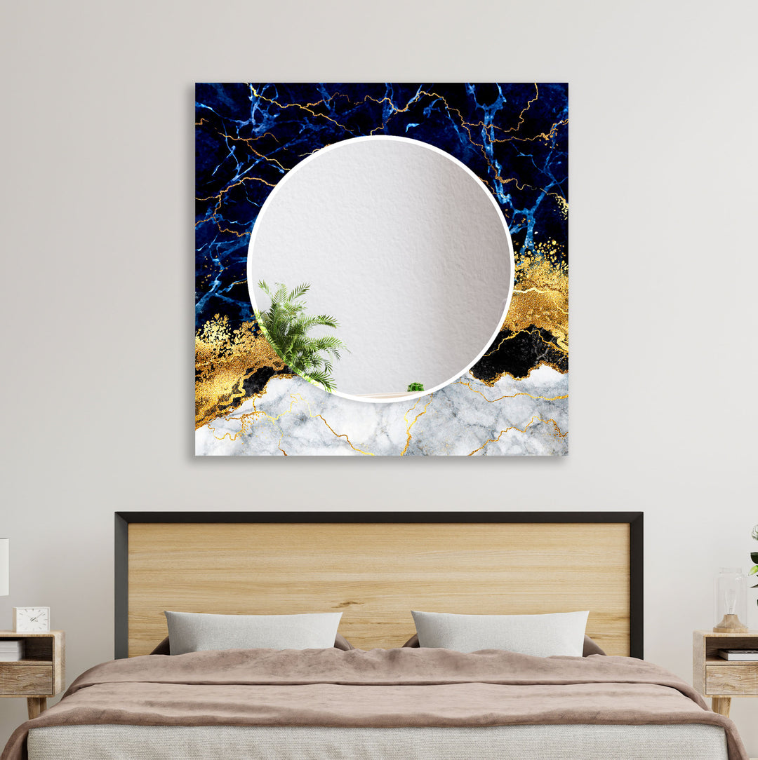 Blue Marble with Gold Details Wall Mirror Large Mirror
