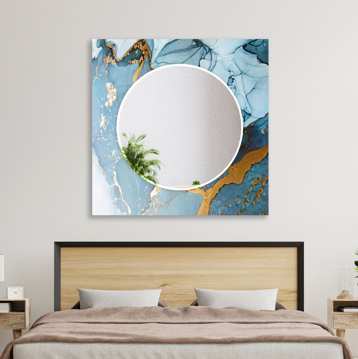 Golden & Light Blue Abstract Wall Mirror Living Room Mirror
