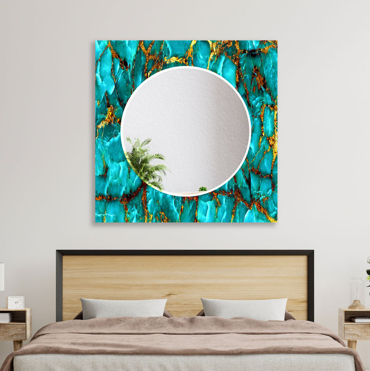 Turquoise & Gold Abstract Wall Mirror backlit mirror
