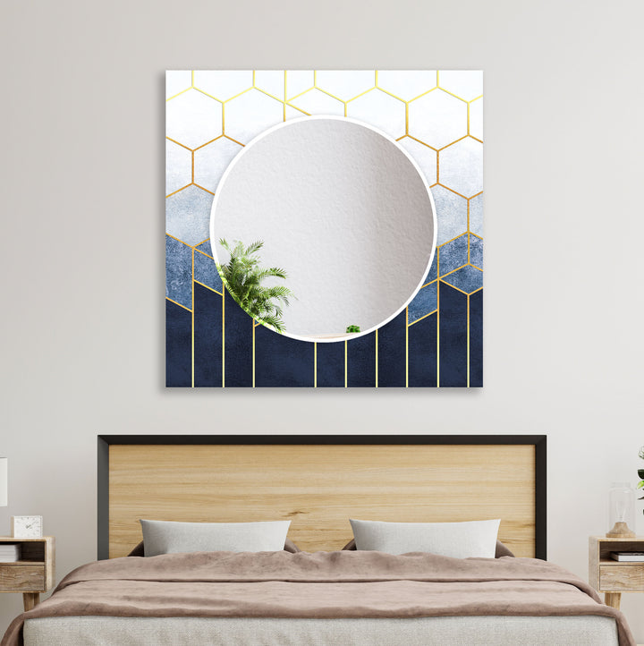 White and Blue Hexagon Wall Mirror Red Mirror
