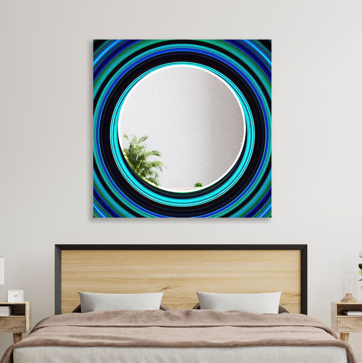 Abstract Turquoise Round Wall Mirror Green Mirror	
