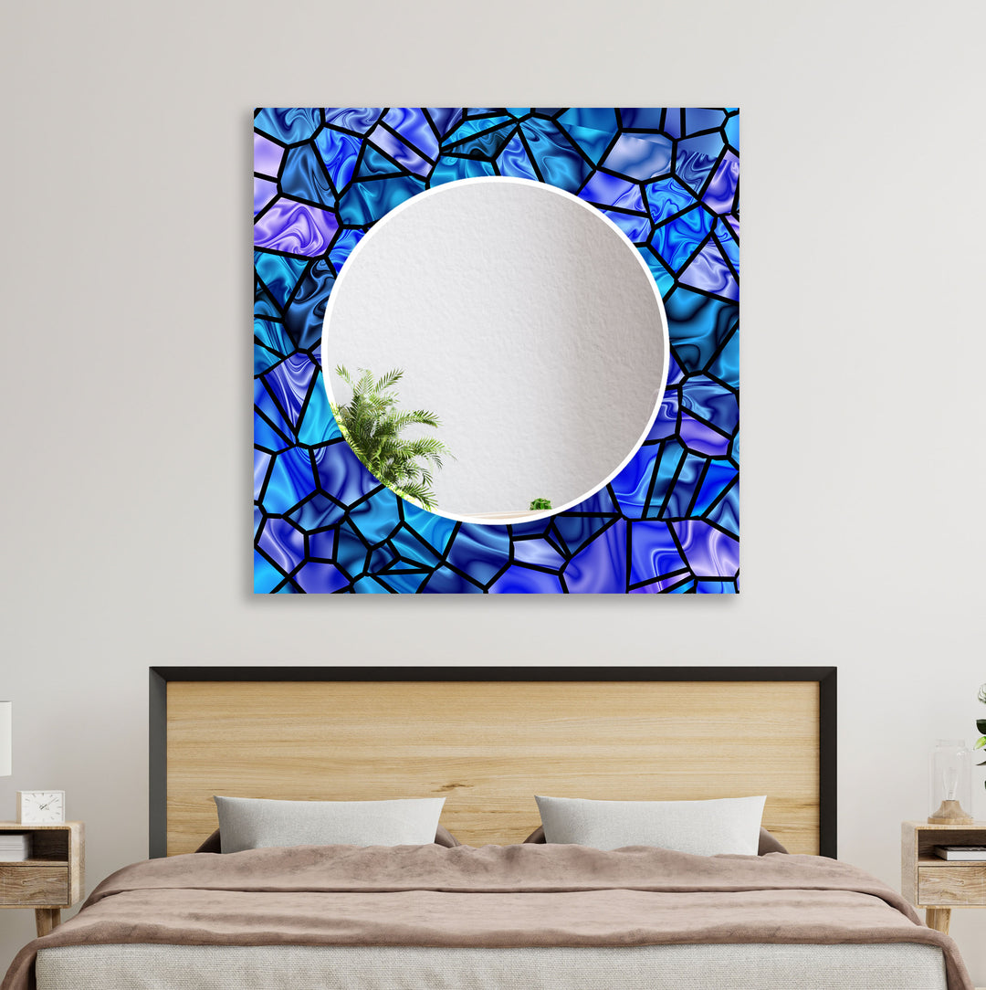 Vivid Blue Stained Wall Mirror Bedroom Wall Mirror
