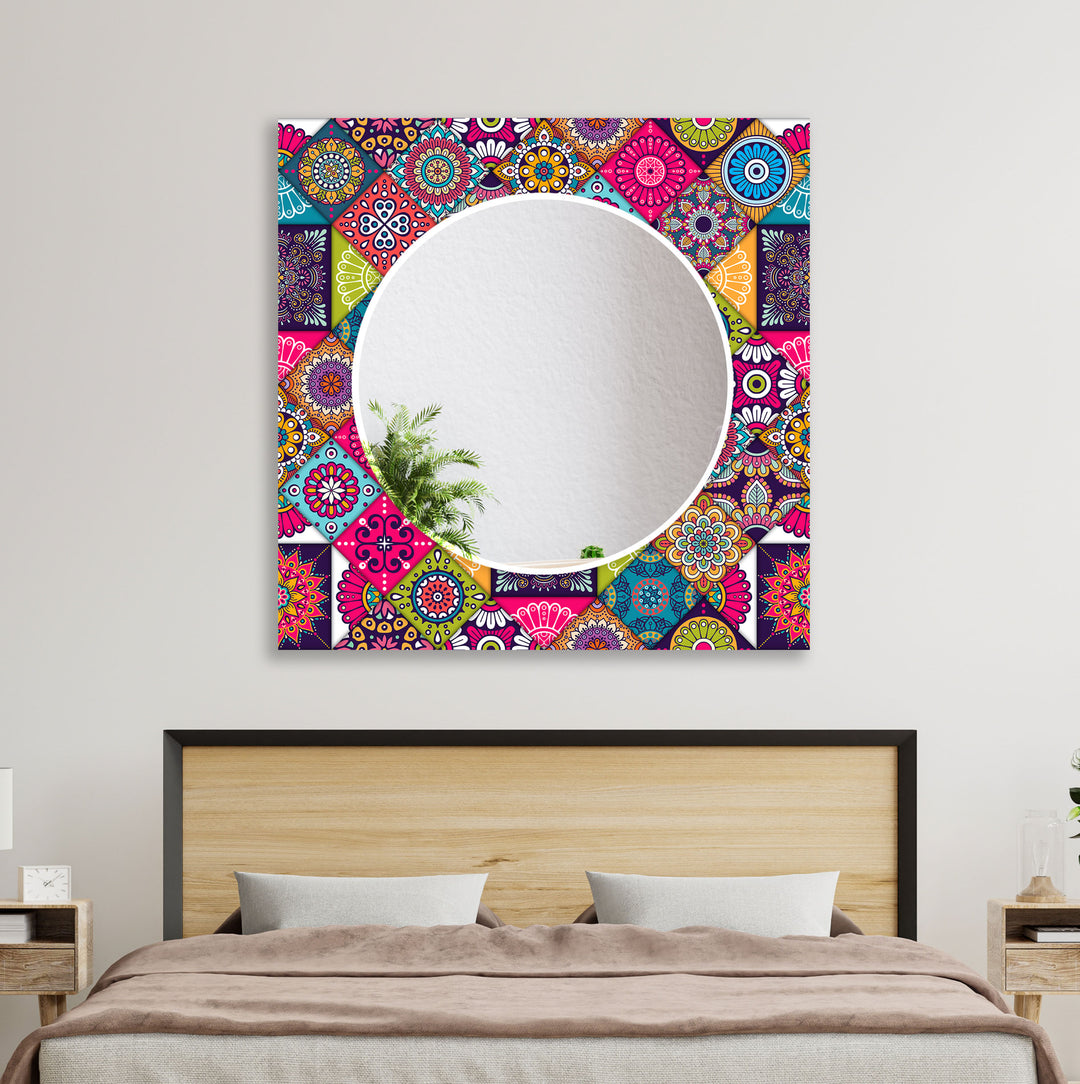 Pink and Red Mandala Wall Mirror black frame mirror
