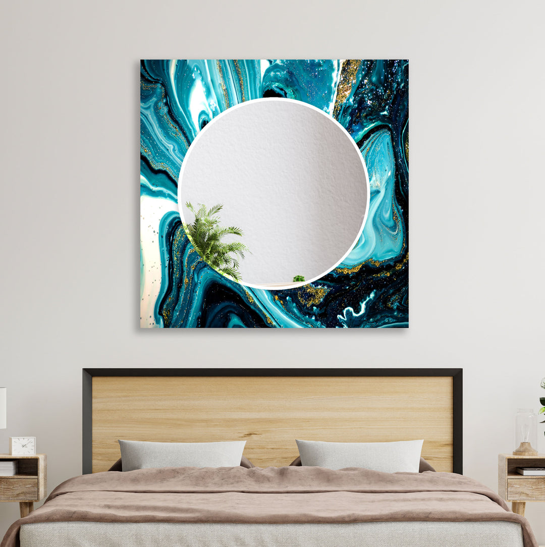 Blue & White Epoxy Wall Mirror Marble Mirror
