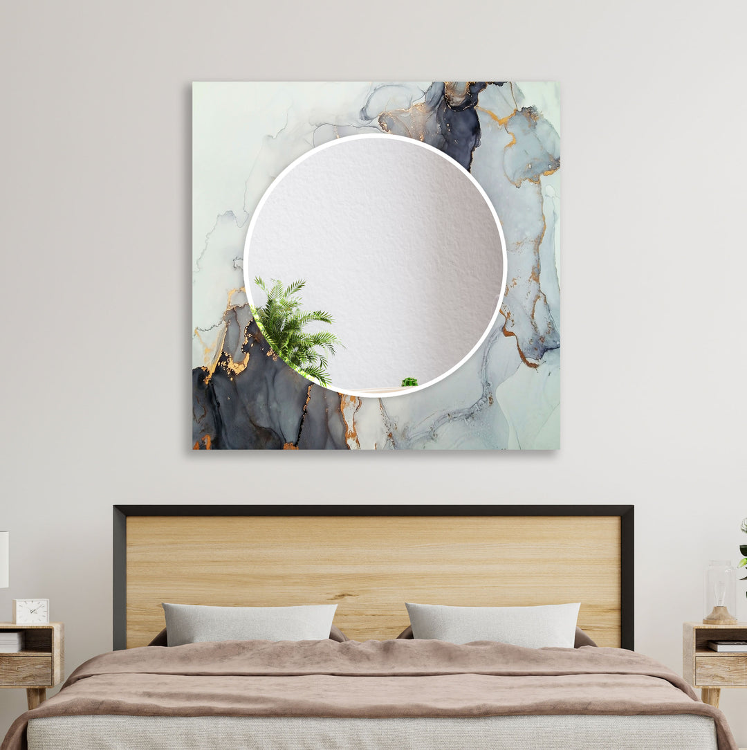 White and Grey Marble Design Wall Mirror Round Wall Mirror
