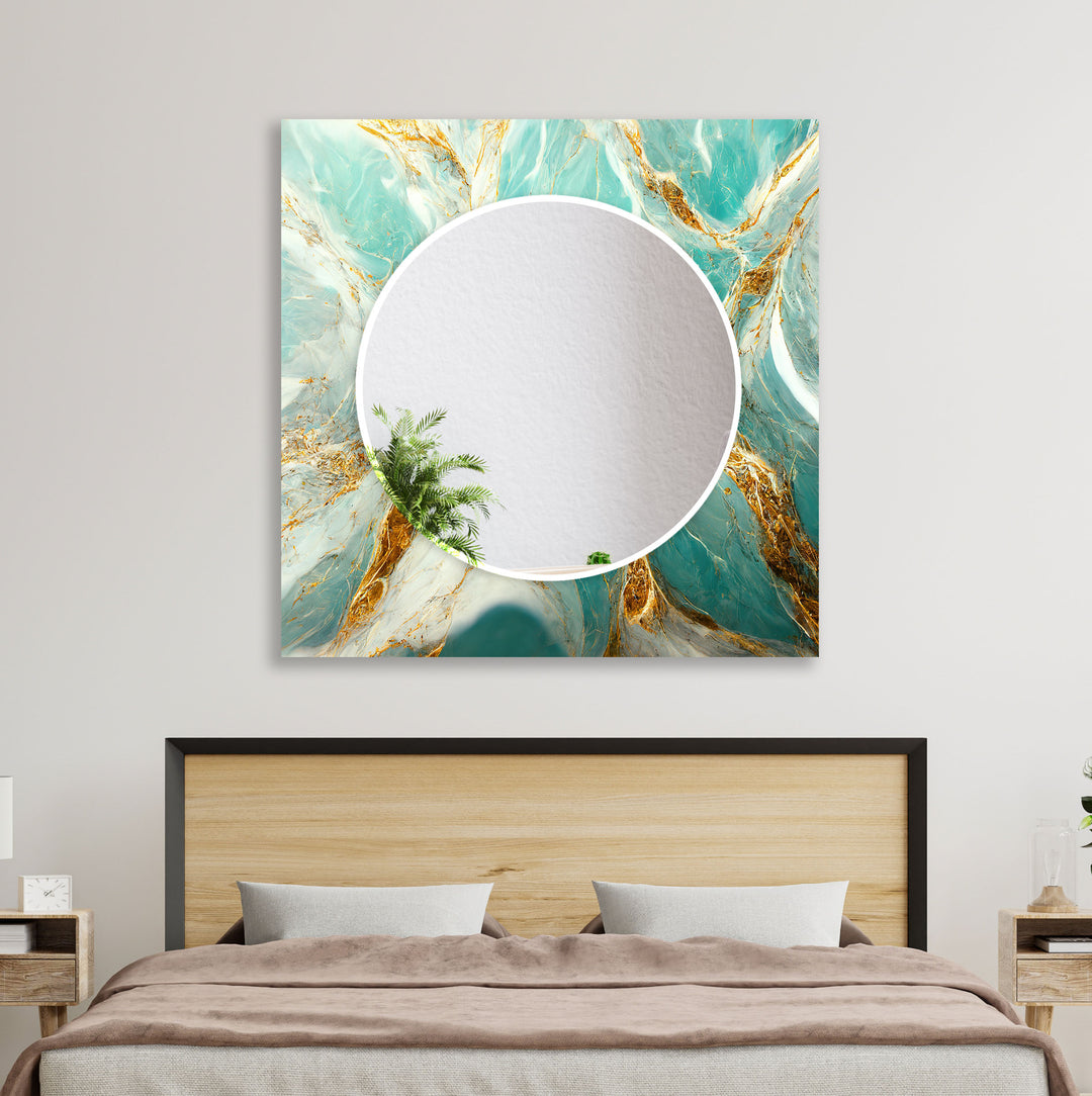 Green & White Golden Wall Mirror Abstract Mirror
