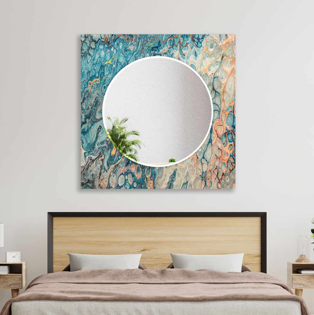 Blue Marbling Pattern Wall Mirror Red Mirror
