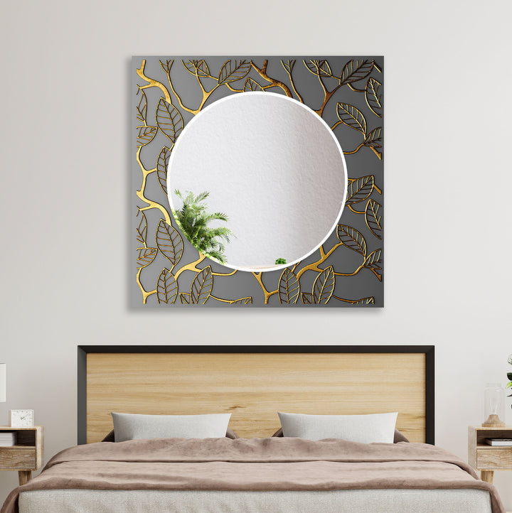 Abstract Gray Golden Line Wall Mirror Marble Wall Mirror
