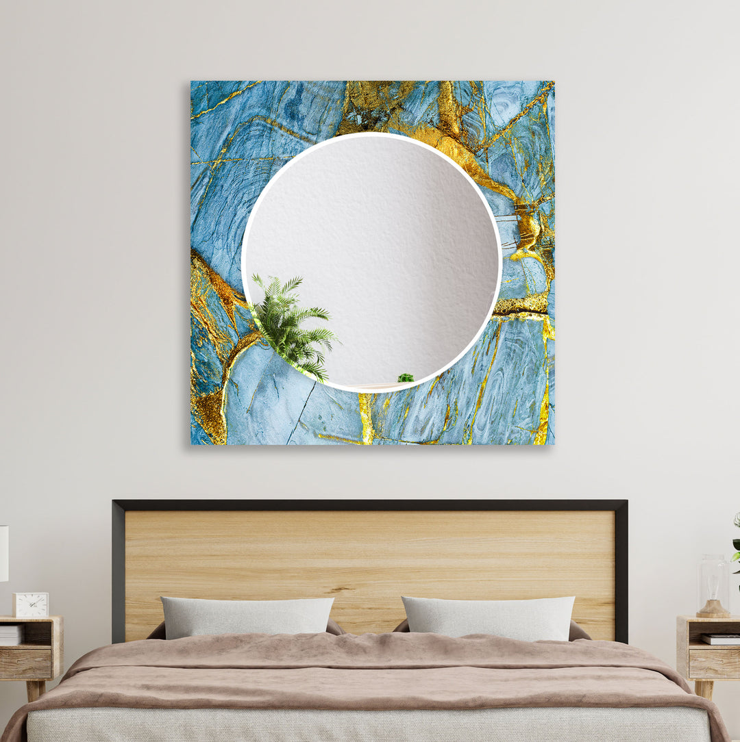 Light Blue & Golden Wall Mirror Decorative Wall Mirror
