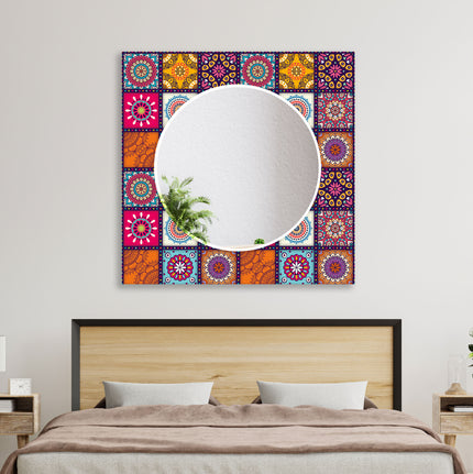 Mandala Round Tempered Glass Wall Mirror