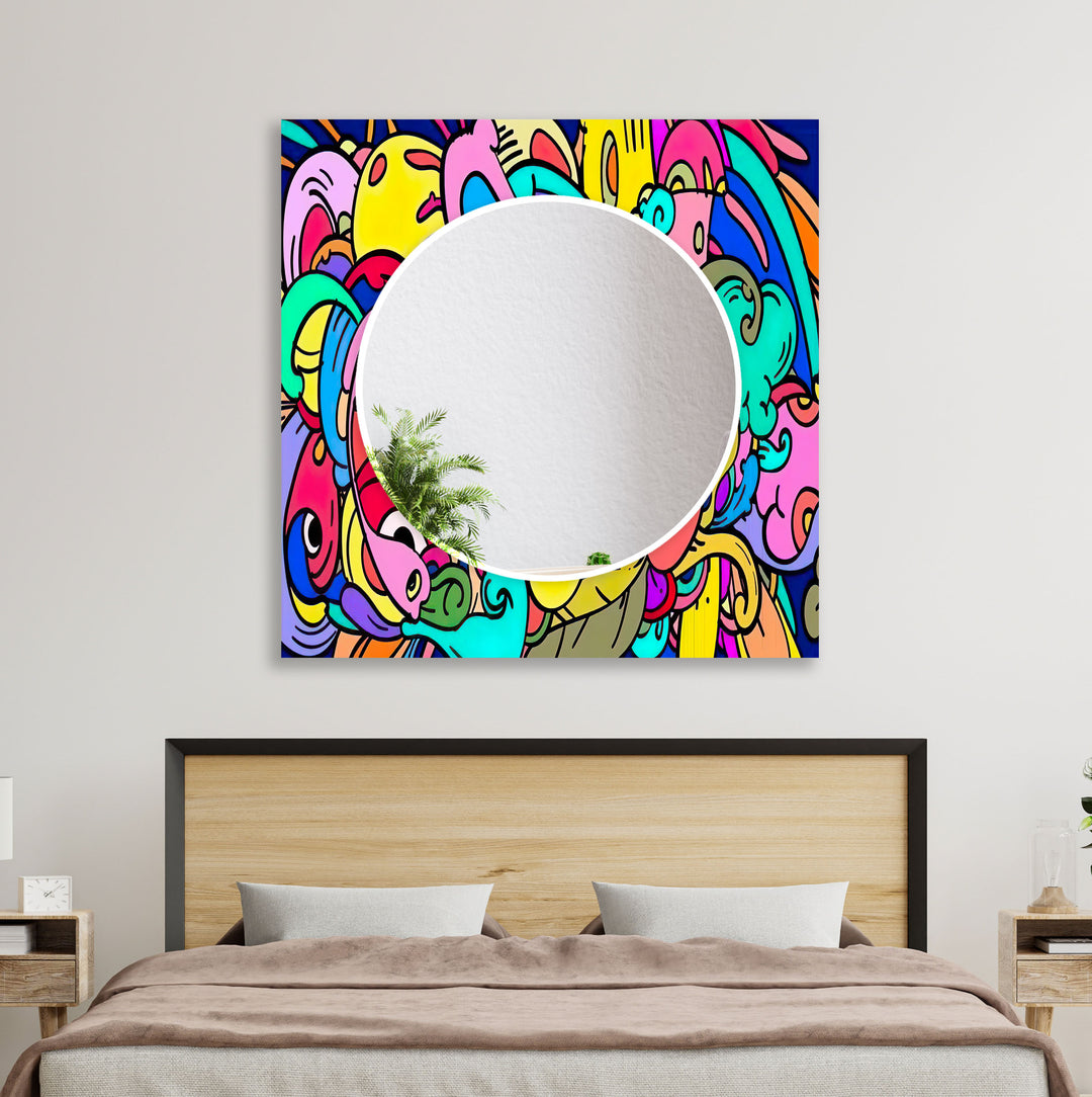 Colorful Pop Art Glass Wall Mirror Square Mirror
