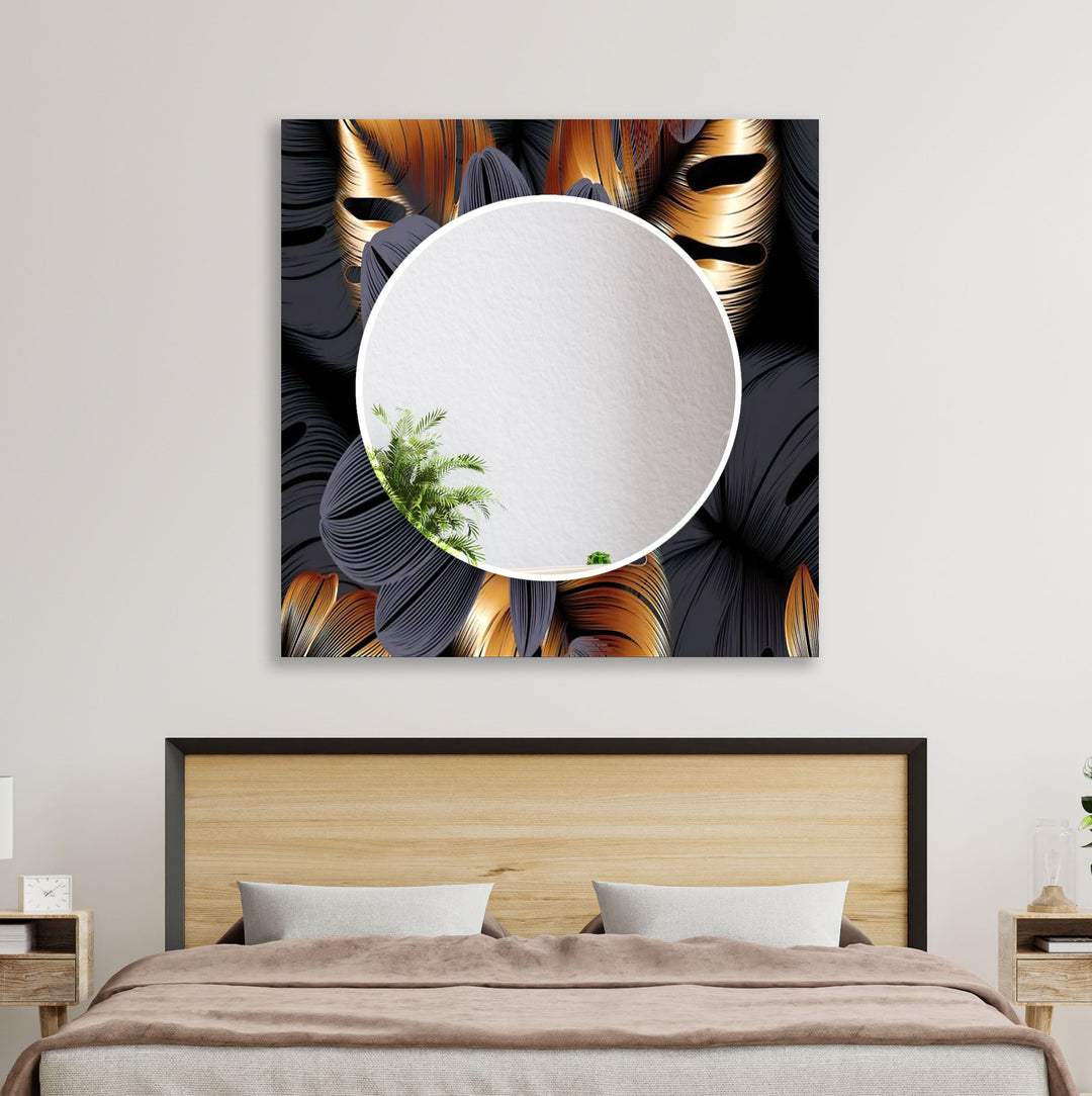 Brown & Grey Leaves Abstract Wall Mirror Gold Wall Mirror
