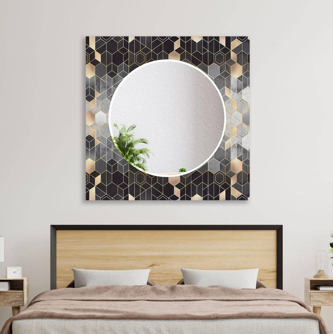 Black Golden Hexagon Wall Mirror Round Wall Mirror
