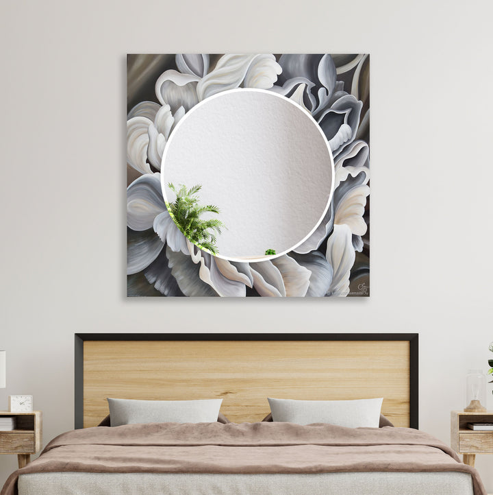 Grey Big Flower Leaves Wall Mirror backlit mirror
