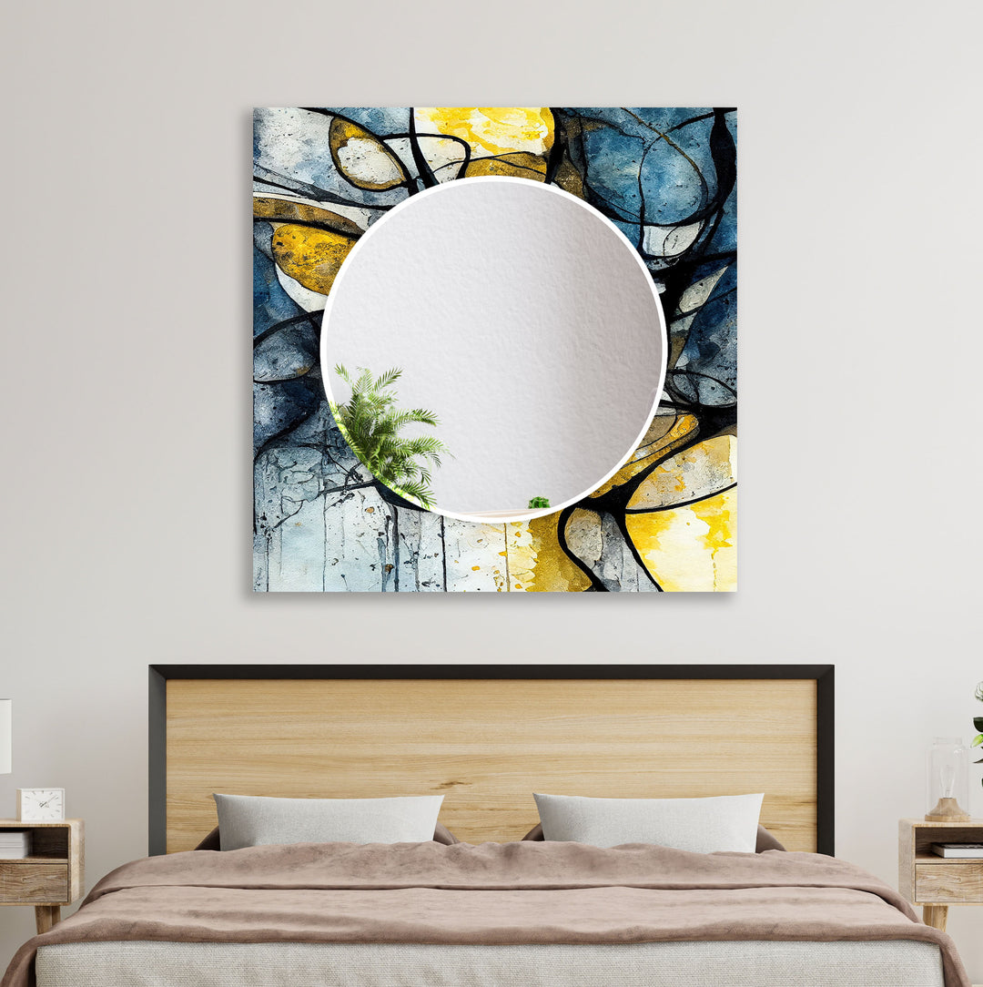 Blue and Yellow Ink Abstract Wall Mirror Red Wall Mirror
