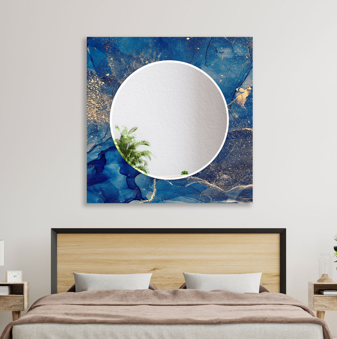 Dark Blue Abstract & Gold Details Wall Mirror Large Mirror
