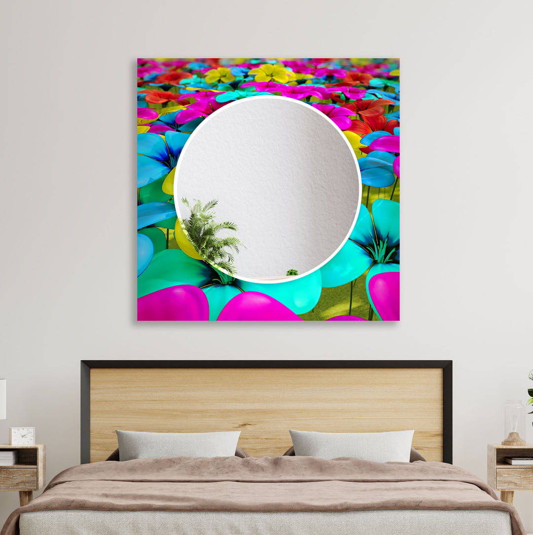 Colored Neon Flowers Wall Mirror Stained Glass Mirror
